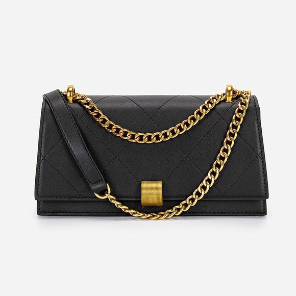 Carol Rhombus Chain Vegan Leather Purse: Black - Rosenix