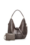 Tracy Vegan Leather Shoulder Cross Body Hobo/ Large Tote Bag: Gray - Rosenix