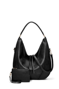 Black Tracy Vegan Leather Shoulder Cross Body Hobo/ Large Tote Bag - Rosenix